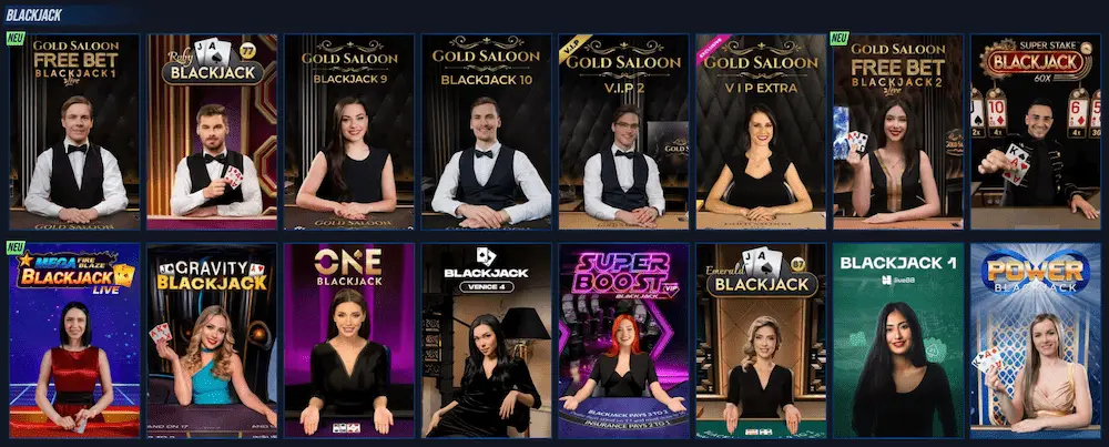 Aquí tienes los mejores juegos de blackjack en vivo de VegasHero Casino.
