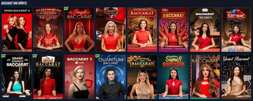 Se muestran los mejores juegos de bacará y dados en vivo de VegasHero Casino.