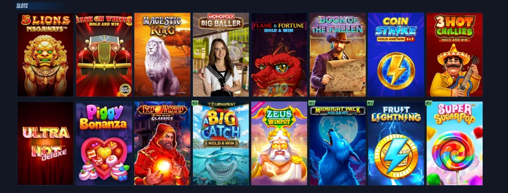 Verschiedene Slots auf der Casino-Seite.