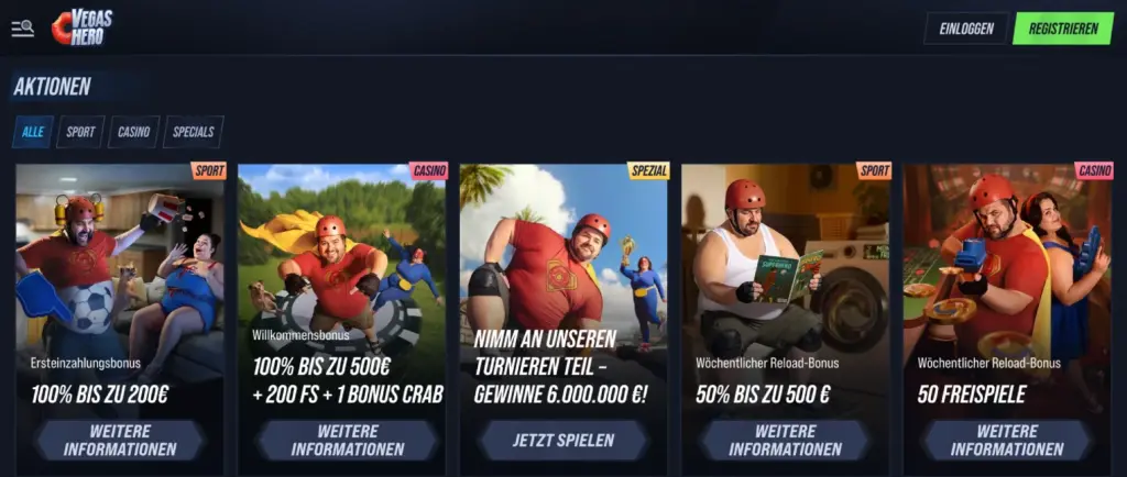 Aktionen und Angebote bei VegasHero Casino