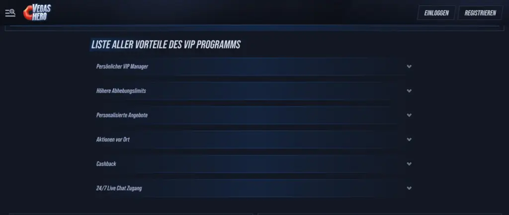 Vorteile des VIP-Programms bei VegasHero