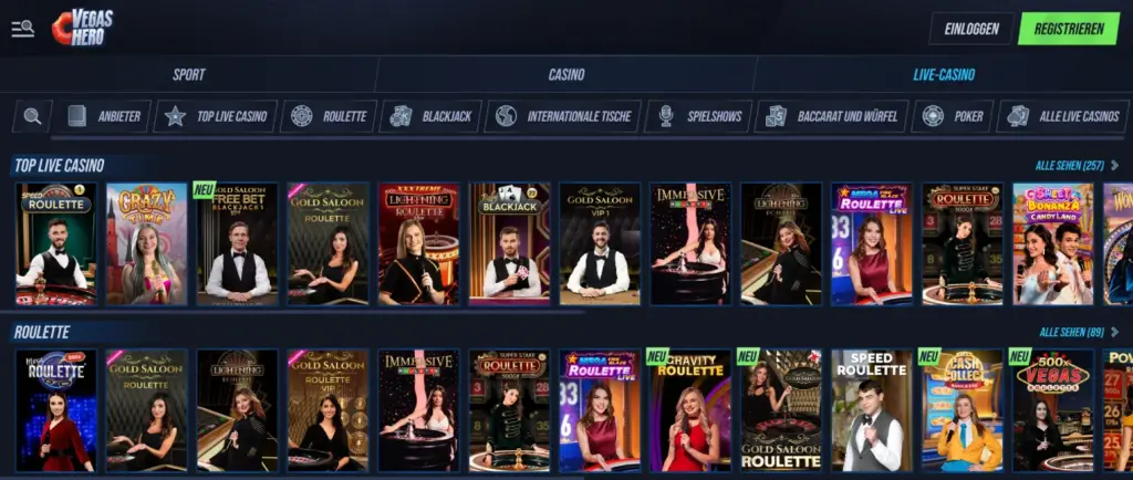 Live-Casino-Spiele bei VegasHero