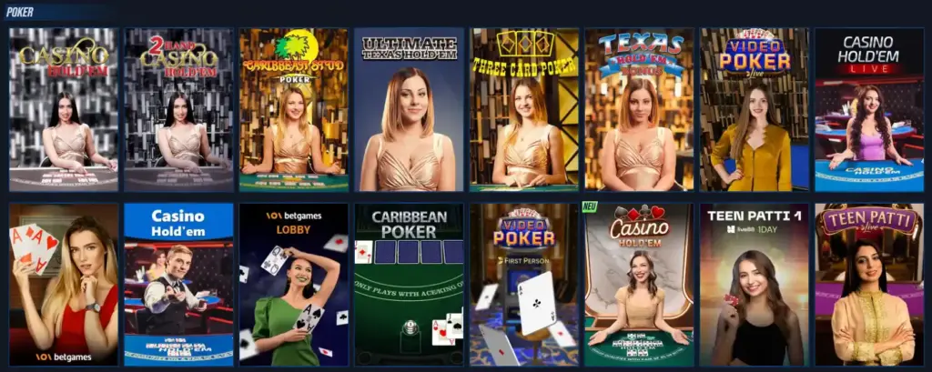 Die besten Live-Pokerspiele bei VegasHero Casino werden aufgelistet.