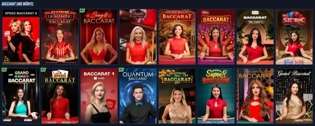 Die besten Live-Baccarat- und Würfelspiele bei VegasHero Casino sind aufgelistet.