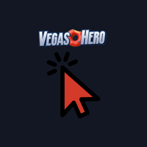 VegasHero-Logo mit einem roten Cursor-Symbol auf dunklem Hintergrund.